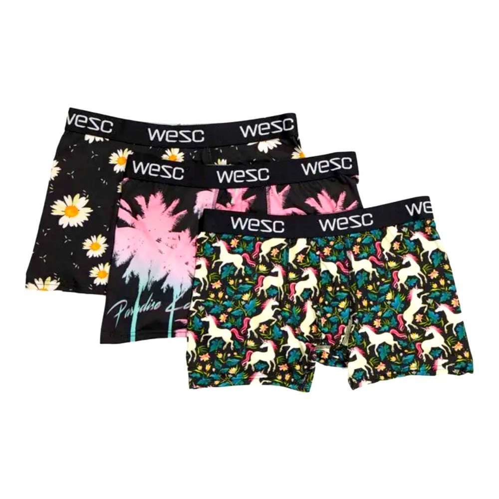 WeSC Men XL Philip Festival 3-Pack Pair Boxer Briefs Underwear Unicorns Tropical